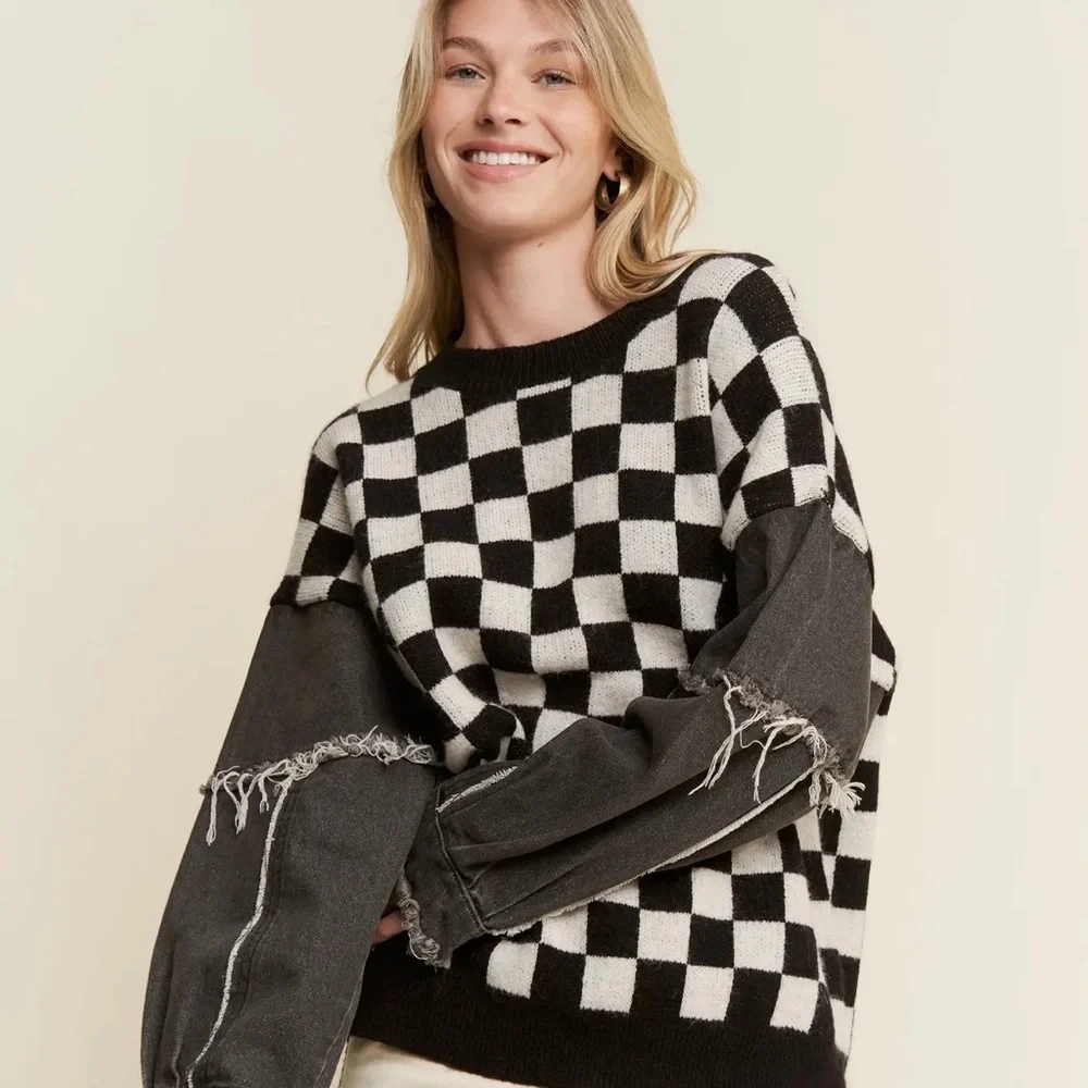 Check & Denim Sweater - Picture 4 of 6